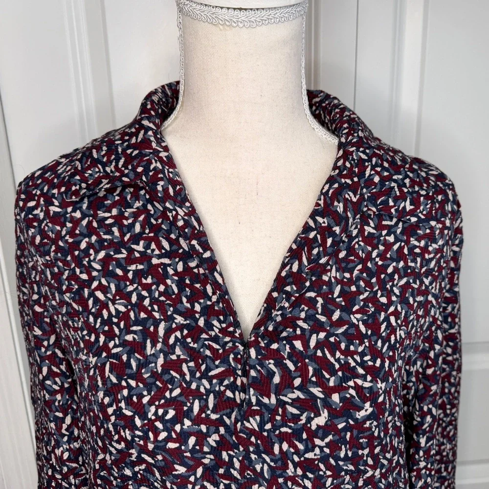 Tory Burch Blue Burgundy White Agate Confetti Tunic Blouse Silk Blend XS Fall